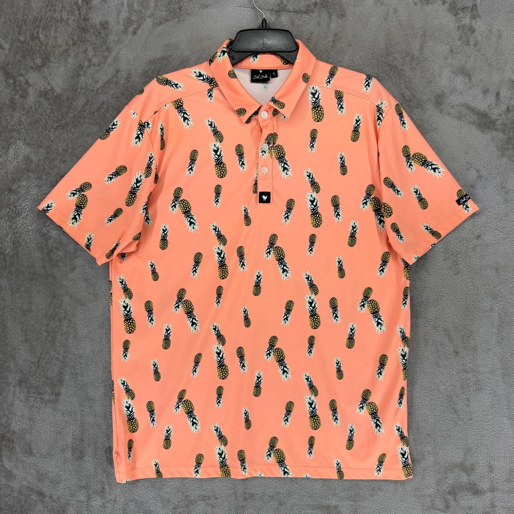 Bad Birdie Polo Shirt Men XL Pineapple Peach Performance Short Sleeve EUC